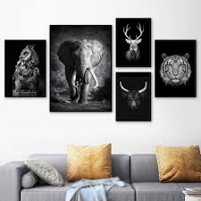 Black And White Elephant Wall Pictures Wall Art Canvas Painting Nordic Black White Elephant Owl Cow Deer Tiger Posters And Prints Animals Pictures For Living Room Kunstwande Bemalte Kreuze Gemalde Auf Leinwand