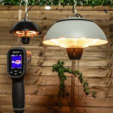 Standing up steel electric patio heaters deviate in elevation and style, and all the heating units are just perfect. 1 5kw Ip34 Infrared Hanging Patio Heater In Copper By Heatlab 79 99