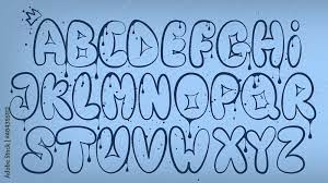 Here's an entire bubble letter printable alphabet a to z, including a smaller set on one page. Graffiti Alphabet Bubble Graffiti Letters Outline Uppercase Letters With Spray Effect And Drips On Dark Background Graffiti Font Alphabet In Readable Graffiti Style Stock Vector Adobe Stock
