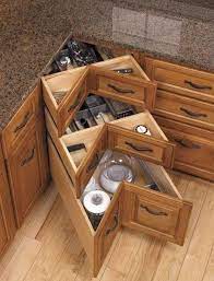 Some options for this storage space are a lazy susan self, roll out shelves or a swing out shelf as pictured above. Kitchen Corner Cabinet Storage Ideas 2017