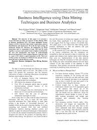 Pdf Business Intelligence Using Data Mining Techniques And Business Analytics