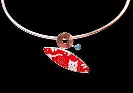 Cat Play Yvonne Cupolo Materials Vitreous Enamel Sterling Silver Copper Aquamarine Cloiso Art Jewelry Contemporary Contemporary Jewelry Design Hot Jewelry
