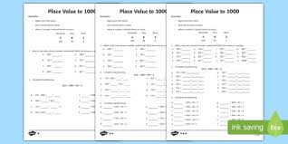 place value to 1000 differentiated number worksheet