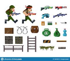 Minecraft pixel art ideas templates creations easy / anime. Pixel Art Objekte Und Zeichen Fur Shooter Spiele Vektor Abbildung Illustration Von Arkaden Aktivitat 165016873