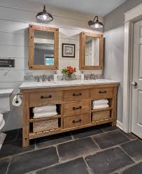 This bathroom by jennifer worts also features a beveled mirror for extra reflection and an acrylic stool for a touch of modern style. 75 Beautiful Gray Shiplap Wall Bathroom Pictures Ideas July 2021 Houzz