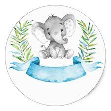 Watercolor Elephant Boy Baby Shower Classic Round Sticker Zazzle Com Elephant Baby Shower Boy Watercolor Elephant Baby Elephant