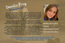 Vigil December 8 for Danika Troy, murdered near Pace, Florida.