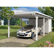 Unsere besten garagen mit flachwand gibt es auch mit einem integrierten abstellraum wenn sie zusätzlichen stauraum für fahrräder, gartengeräte. Skan Holz Carport Emsland 354 Cm X 846 Cm Mit Abstellraum Weiss Kaufen Bei Obi