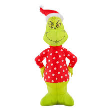 Shop for grinch christmas online at target. Dr Seuss 4 Ft Inflatable Grinch With Polka Dot Sweater And Santa Hat 118765 The Home Depot