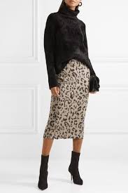 Beige Leopard Print Wool Midi Skirt Max Mara Leopard Print Outfits Leopard Print Skirt Outfit Animal Print Skirt Outfit