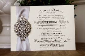 Vintage Wedding Invitation With Rhinestone Brooch And Silver Ribbon Printed On Whi Silver Wedding Invitations Vintage Wedding Invitations Wedding Invitations
