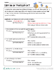 The cards have analogies that are written out in phrases instead of the usual format to make it easier for students. Figurative Language Printable Worksheets Education Com