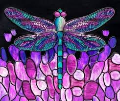 Black And Purple Dragonfly Magnet Dragonfly Mosaic Pink Purple Turquoise Dragonfly Stained Glass Dragonfly Art Stained Glass Art