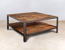 Table Basse Carree Double Plateaux Bois Recycle 80x80x35cm Caravelle Table Basse Table Basse Carree Plateau Bois