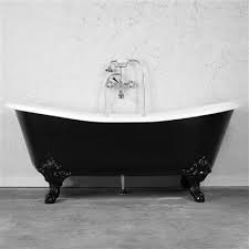 The Kensington 73 Cast Iron French Bateau Clawfoot Bathtub With An Eggshell Onyx Black Exterior Black Clawfoot Tub Clawfoot Tub Black Tub