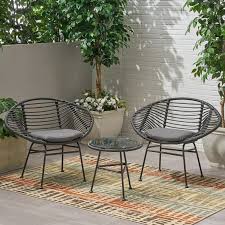 213 Noble House Meridian Grey 3 Piece Faux Wicker Patio Conversation Set With Dark Grey Cushions 68500 The In 2020 Conversation Set Patio Noble House Seating Groups