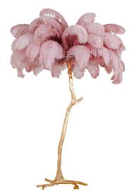 Hollywood Regency Feather Palm Tree Floor Lamp In Gold And Pink On Decaso Com Tree Floor Lamp Floor Lamp Feather Lamp