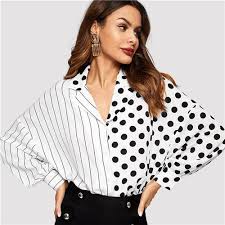 Black And White Polka Dot Blouses For Womens Shein Black White Striped And Polka Dot Blouse Spring Tops Casual Blouses For Women Black And White Shirt