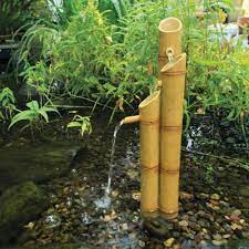 Japanese garden bamboo water fountain, outdoor garden stone carving ornaments garden decoration zen water features (size : Aquascape Pouring 3 Tier Bamboo Fountain The Pond Guy