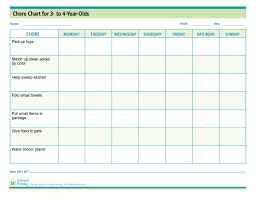 Chore Chart For Kids 3 4 Years Old Free Download From