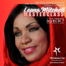 Looking forward to Thursday's masterclass with Grammy-winning @ocu_alumni  soprano Leona Mitchell!