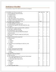 Ambulance Checklist Template For Word Printable Medical