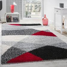 Shaggy Teppich Averi In Grau Rot Red Rugs Blue Grey Rug Red Shag Rug