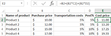 Calculation Of Production Costs In Excel