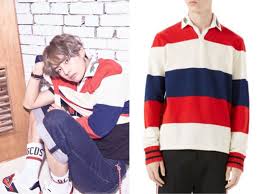 Bts Love Yourself Her V Wears Gucci Long Sleeve Tee Kdramastyle Bts Clothing Bts Inspired Outfits Red Striped Shirt