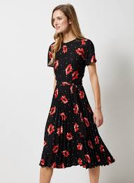 Black And Red Poppy Print Midi Skater Dress Dresses Midi Skater Dress Poppy Print