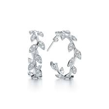 Paloma Picasso Olive Leaf Hoop Earrings In 18k White Gold With Diamonds In 2020 Blue Crystal Earrings Tiffany Earrings Beautiful Earrings