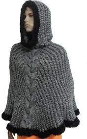Gearbeitet wird mit einem dicken material mit nadel nr. Poncho Stricken Mit Kapuze Dran Fellgarn