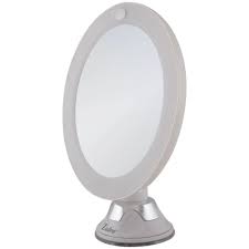 Zadro 7 75 In L X 6 5 In W Led Lighted Round Suction Cup Wall Mount 10x Magnification Beauty Makeup Mirror In White Ledpsc110 The Home Depot