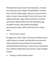 Contextual translation of pembakaran bahan api fosil into english. 1