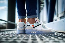 Off White Air Force 1 Black On Feet Striking On Feet Shots Of The Off White X Nike Air Max 90 Ice Have Emerged Nike Air Max 90 Nike Shoes Outfits Sneakers