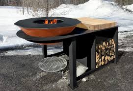 Bol combines a simple, elegant shape, the earthy, complex patina of corten and a substantial central flame. Black Powder Coated Steel Table For Le Bol Diy Outdoor Kitchen Barbecue Design Outdoor Bbq