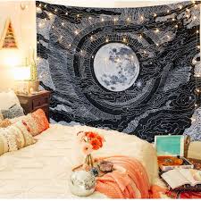 Moon Tapestry Black And White Dark Aesthetic Bedroom Wall Decor Blanket On Wall Wall Decor Bedroom Black And White Wall Tapestry