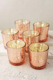 For safety precautions we recommend the votive candle holders to be used with an led light. 6 Rose Gold Mercury Glass Candle Holders Rose Gold Candle Rose Gold Centerpiece Gold Mercury Glass Candle Holders