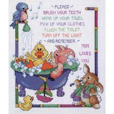 Rayna designs necessary room bathroom counted cross stitch patterns rae nebraska. Janlynn Bath Time Rules Counted Cross Stitch Kit Anabella S