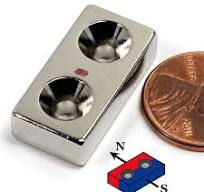 Neodymium Bar Magnet w/ Countersunk Holes N45 1"x1/4"x1/2" and Side Poles