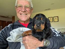 New owner excitedly awaits irish setter puppy arrival