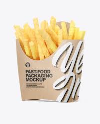 Download Kraft Paper Small Size French Fries Packaging Mockup Half Side View In Box Mockups On Yellow Images Object Mockups