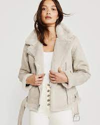 Womens Faux Shearling Moto Jacket Womens Coats Jackets Abercrombie Com Shearling Jacket Women S Coats Jackets Jackets For Women