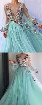 Sky Blue Floral Prom Dress Long Sleeves Tulle Prom Dresses Wedding Party Dresses Evening Party Gowns 367 Loveprom Online Store Powered By Storenvy