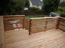 8' rail:91.5 (232 cm) horizontal rail attached to both the top and bottom of the balusters and the posts; Culpepper Deck Rebuild Deck Railing Design Horizontal Deck Railing Diy Deck