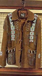 Mens Brown Leather Mountain Man Native Fringe Jacket Coat Vest Indian Seed Beads Mountain Man Clothing Native American Clothing Leather Jacket Style