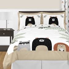 Lush decor aubree quilt paisley damask print pattern reversible 3 piece lightweight bedding blanket bedspread set, king, black & white. Sweet Jojo Designs Bear Raccoon Forest Animal Woodland Pals Collection 3 Pc Full Queen Comforter Set Beige Green Black Grey Overstock 28979657