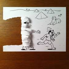 Check Out This Cartoon Artist And His 3d Drawings Done With Just One Sheet Of Paper A Few Folds Gives Animation And Character Paper Drawing 3d Paper Art Art