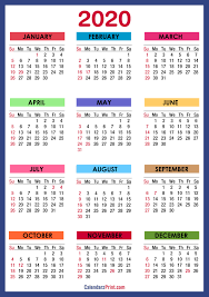 2020 Calendar With Holidays Printable Free Colorful Blue Green Sunday Start Calen In 2020 Calendar Printables Printable Calendar Pages Yearly Calendar Template
