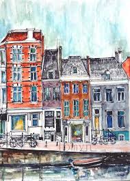 Amsterdam Maisons Hollandais Peinture Des Pays Bas Etsy Travel Sketchbook Watercolor Sketch Sketches